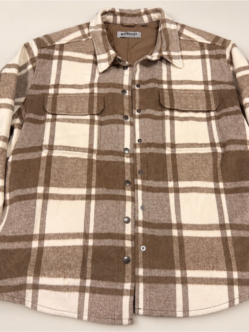 Ridgecut Toughwear 2X Brown Cream Plaid Button-Front Shacket Jacket